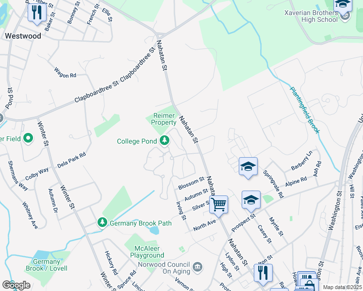 map of restaurants, bars, coffee shops, grocery stores, and more near 607 Norwest Drive in Norwood