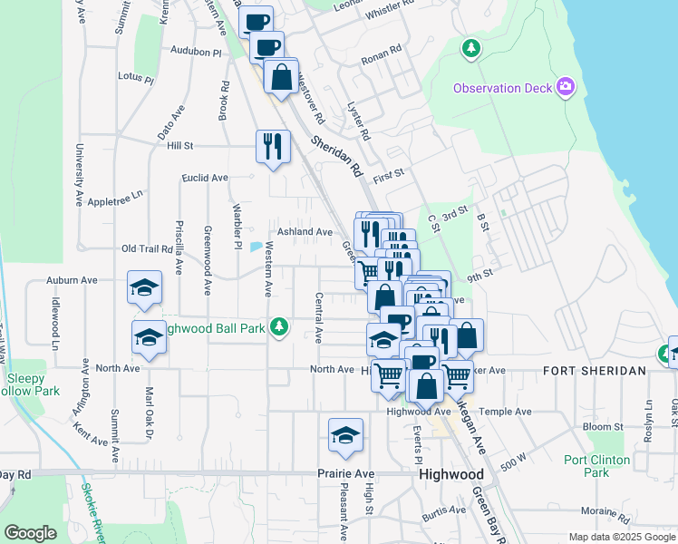 map of restaurants, bars, coffee shops, grocery stores, and more near 233 Washington Avenue in Highwood
