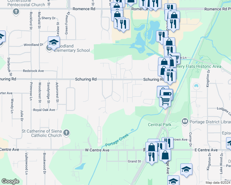 map of restaurants, bars, coffee shops, grocery stores, and more near 7898 Whispering Brook Dr in Portage