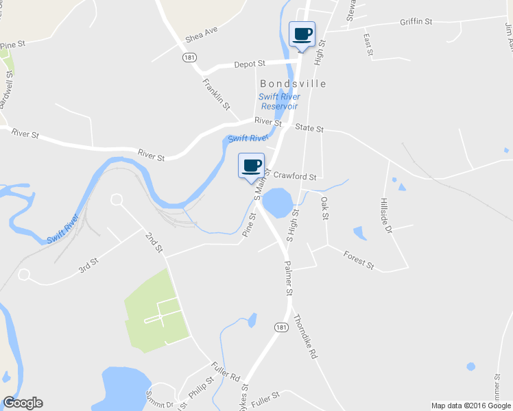 map of restaurants, bars, coffee shops, grocery stores, and more near 3059 Pine Street in Palmer