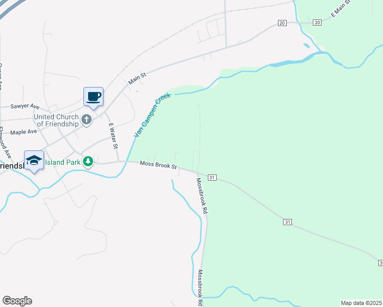 map of restaurants, bars, coffee shops, grocery stores, and more near 6832 County Road 31 in Friendship