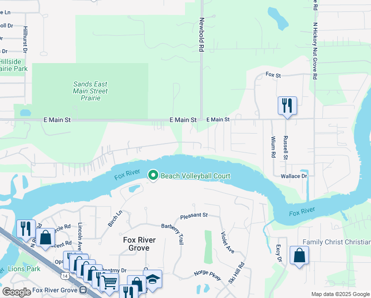 map of restaurants, bars, coffee shops, grocery stores, and more near 615 Spring Beach Way in Cary