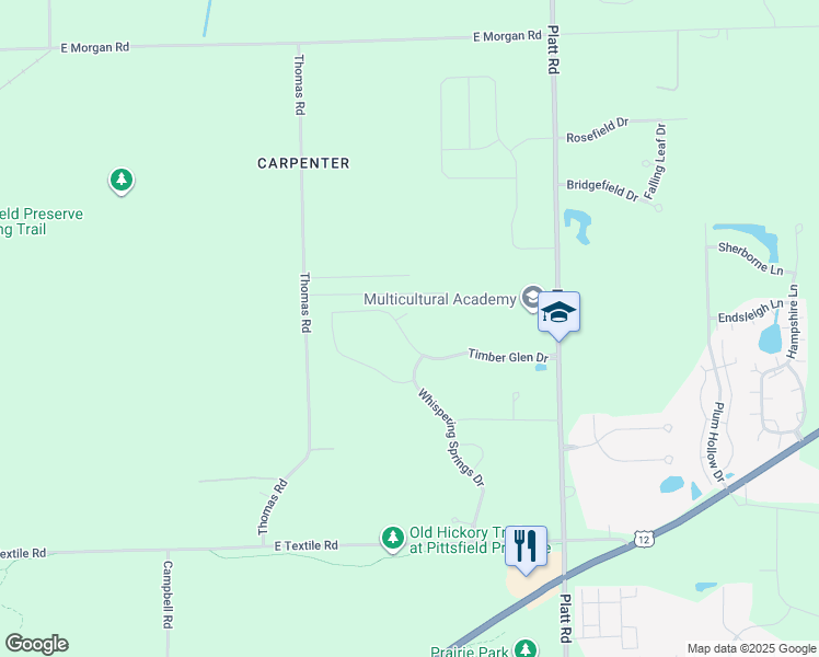 map of restaurants, bars, coffee shops, grocery stores, and more near 2677 Platt Road in Ann Arbor