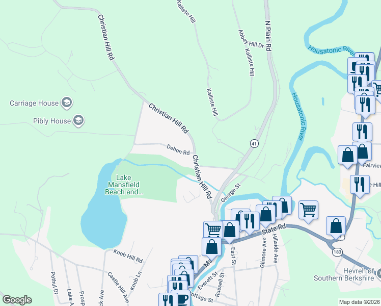 map of restaurants, bars, coffee shops, grocery stores, and more near 2 Dehon Rd in Great Barrington