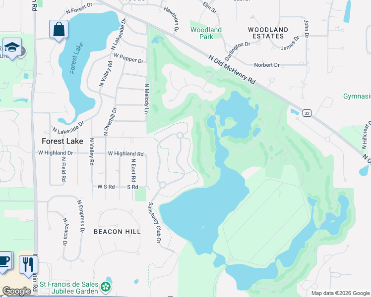 map of restaurants, bars, coffee shops, grocery stores, and more near 23630 Sanctuary Club Drive in Kildeer