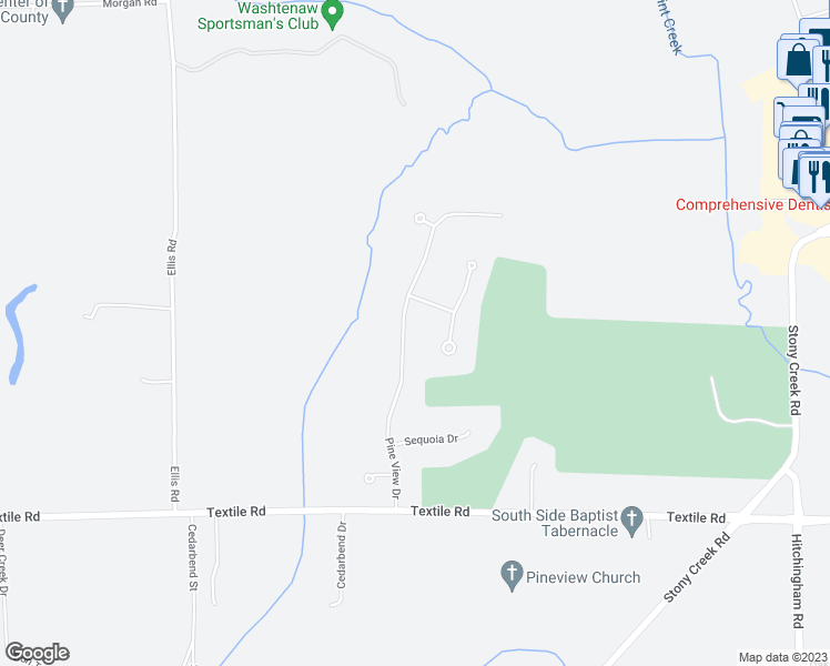 map of restaurants, bars, coffee shops, grocery stores, and more near 5651 Pine View Drive in Ypsilanti