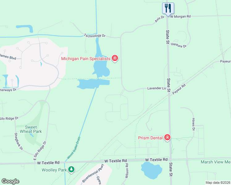 map of restaurants, bars, coffee shops, grocery stores, and more near 1465-1999 Lavender Lane in Ann Arbor