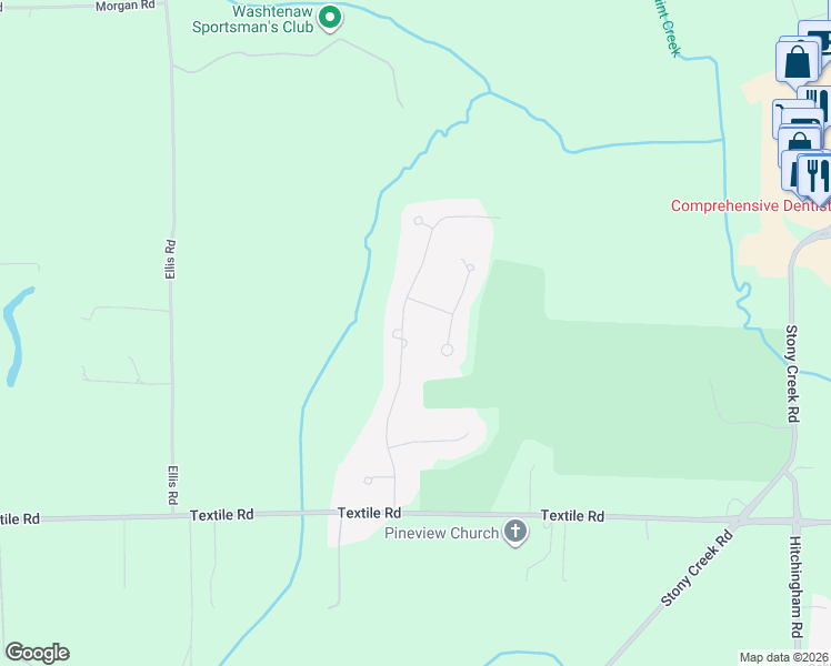 map of restaurants, bars, coffee shops, grocery stores, and more near 5651 Pine View Drive in Ypsilanti