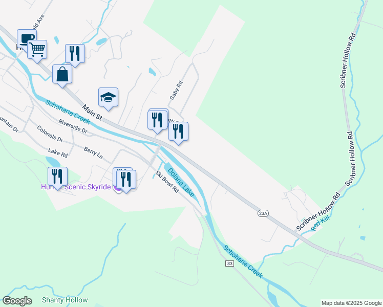 map of restaurants, bars, coffee shops, grocery stores, and more near 7710 Main Street in Lanesville