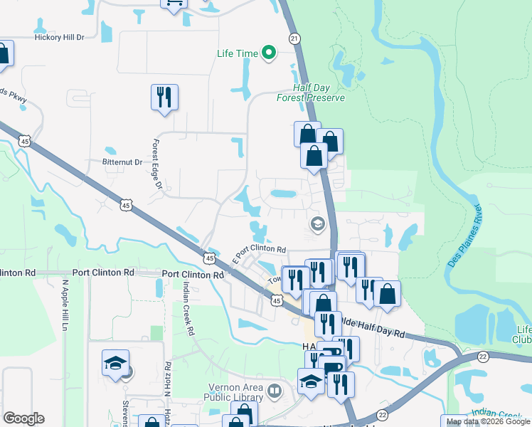 map of restaurants, bars, coffee shops, grocery stores, and more near 1220 Georgetown Way in Vernon Hills