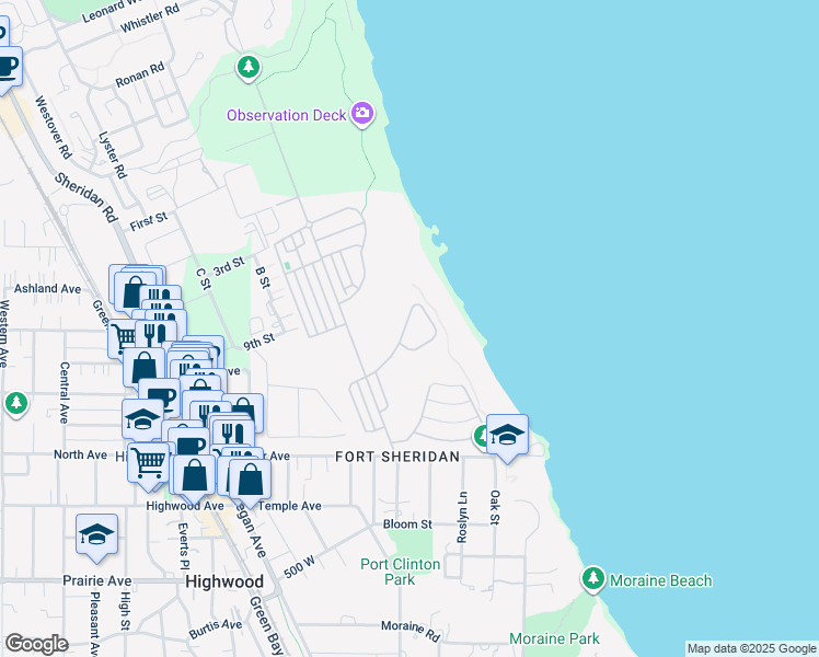 map of restaurants, bars, coffee shops, grocery stores, and more near 185-231 Johnston Drive in Highland Park