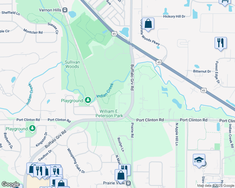 map of restaurants, bars, coffee shops, grocery stores, and more near 3210 Indian Creek Drive in Buffalo Grove