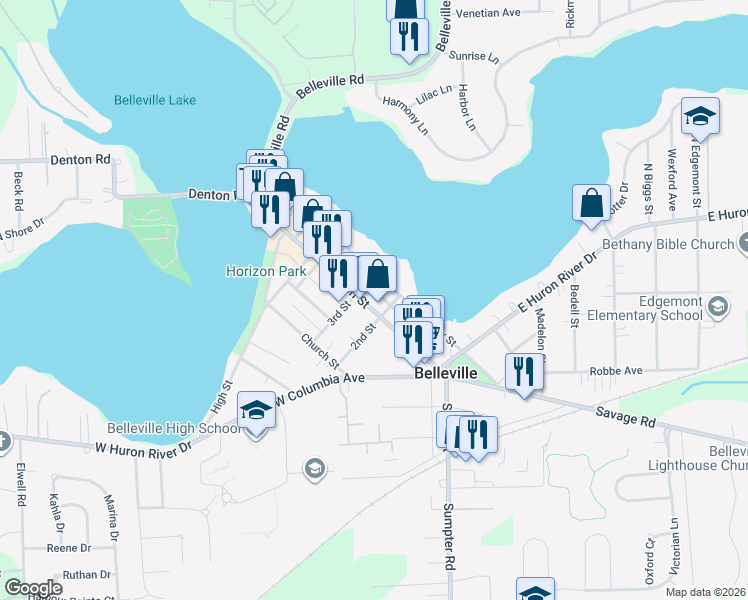 map of restaurants, bars, coffee shops, grocery stores, and more near 240 Main Street in Belleville