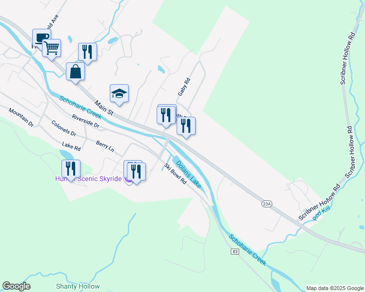 map of restaurants, bars, coffee shops, grocery stores, and more near 7723 Main Street in Lanesville