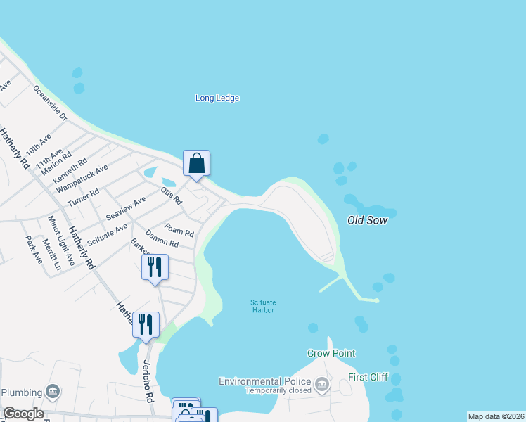 map of restaurants, bars, coffee shops, grocery stores, and more near 32 Lighthouse Road in Scituate