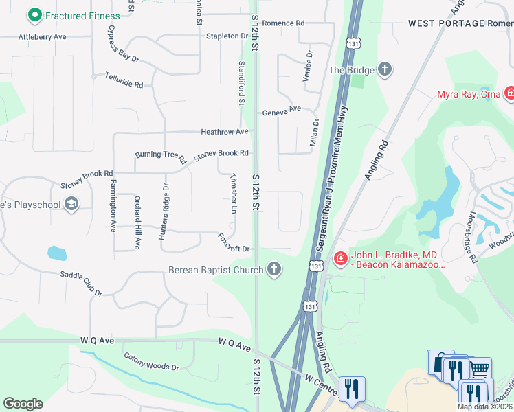 map of restaurants, bars, coffee shops, grocery stores, and more near 7580 South 12th Street in Kalamazoo