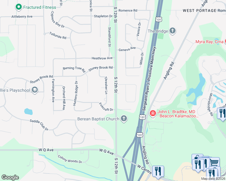map of restaurants, bars, coffee shops, grocery stores, and more near 7580 South 12th Street in Kalamazoo