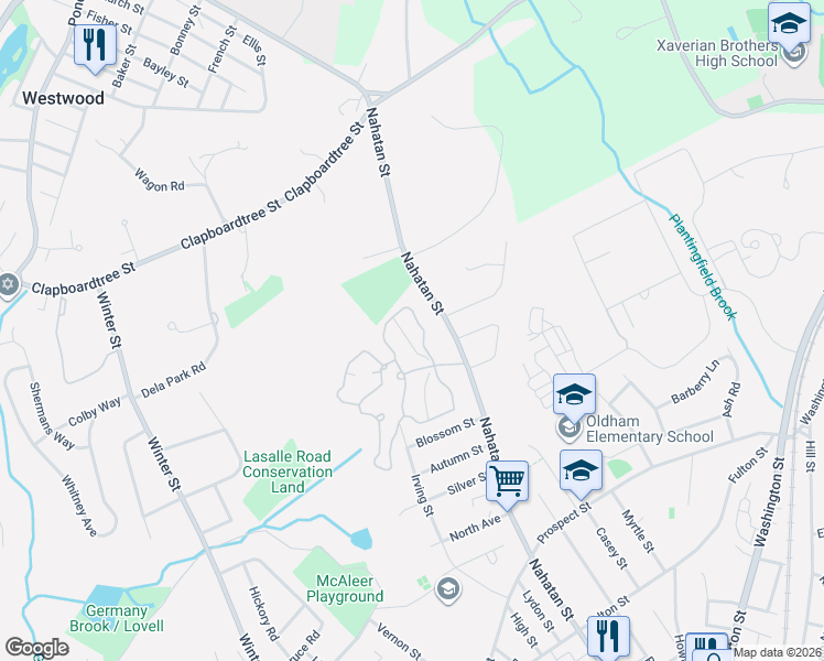 map of restaurants, bars, coffee shops, grocery stores, and more near 619 Norwest Drive in Norwood