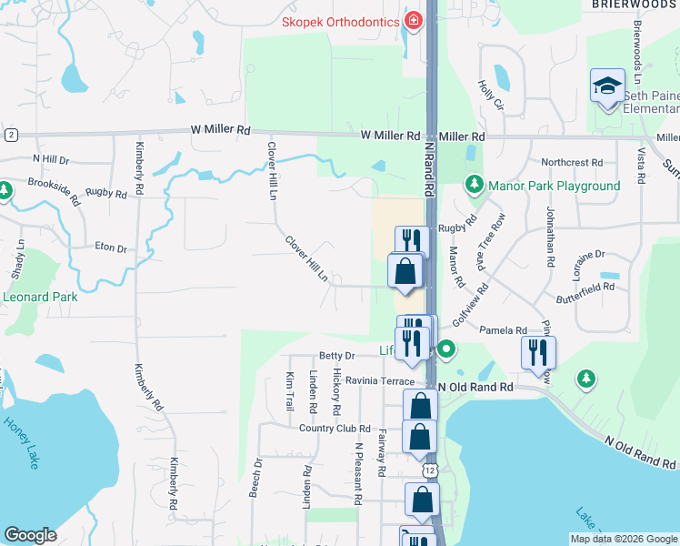 map of restaurants, bars, coffee shops, grocery stores, and more near 195 Clover Hill Lane in Barrington