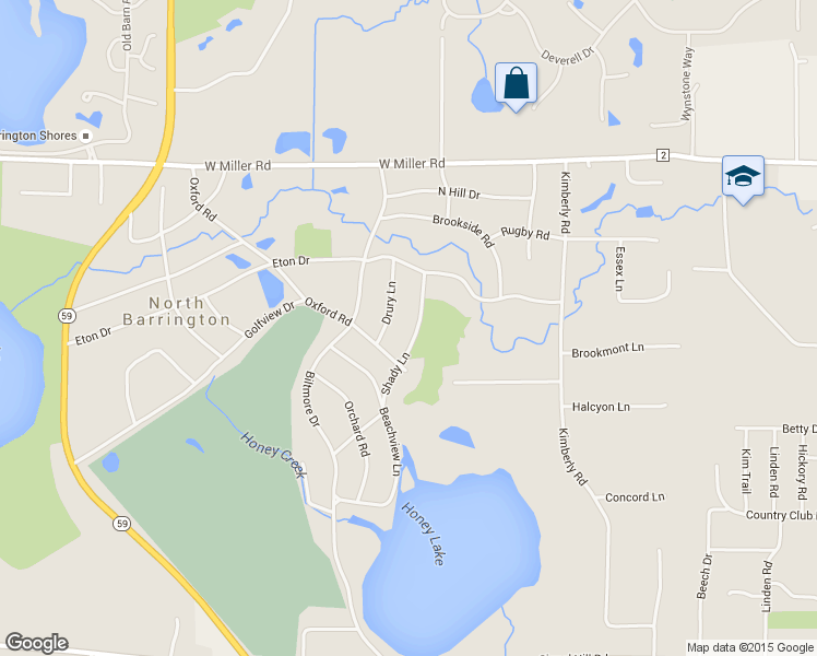 map of restaurants, bars, coffee shops, grocery stores, and more near 248 Shady Lane in North Barrington