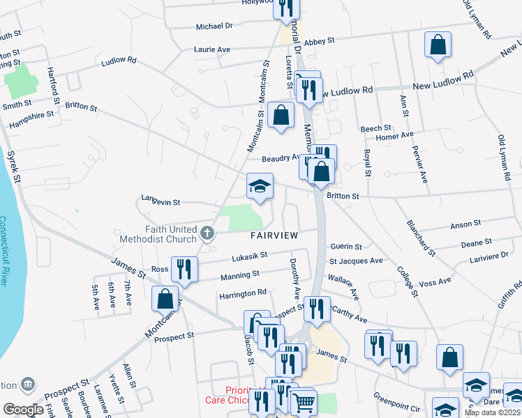 map of restaurants, bars, coffee shops, grocery stores, and more near 26 Memorial Avenue in Chicopee