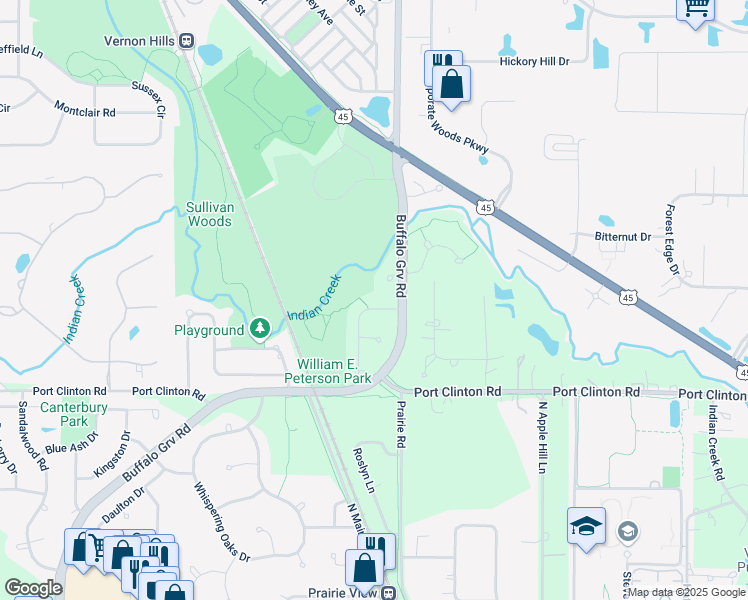 map of restaurants, bars, coffee shops, grocery stores, and more near 3210 Indian Creek Drive in Buffalo Grove