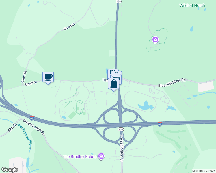 map of restaurants, bars, coffee shops, grocery stores, and more near 2736 Washington Street in Canton