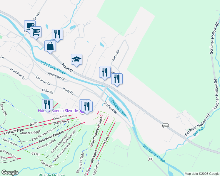 map of restaurants, bars, coffee shops, grocery stores, and more near 7723 Main Street in Lanesville