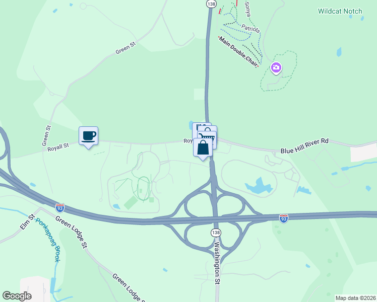 map of restaurants, bars, coffee shops, grocery stores, and more near 2736 Washington Street in Canton
