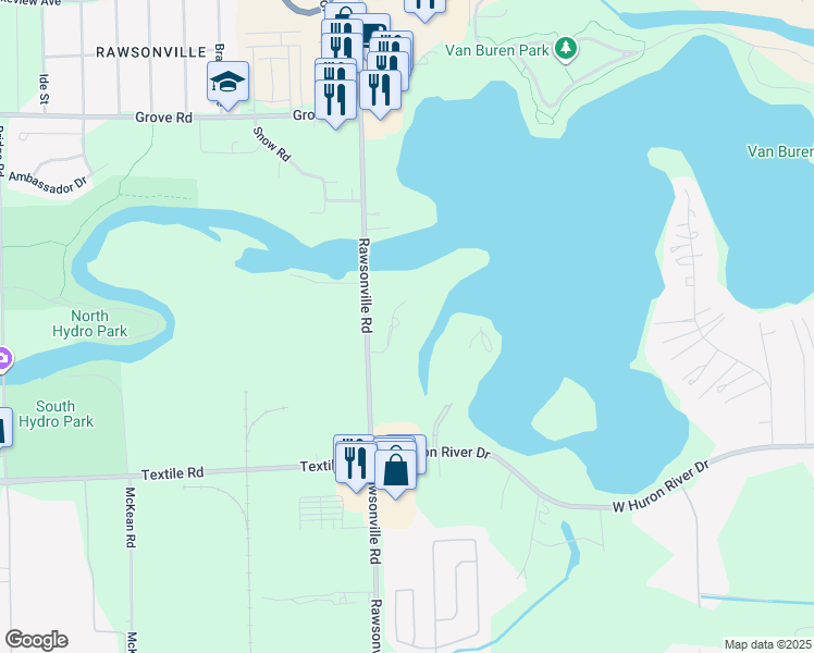 map of restaurants, bars, coffee shops, grocery stores, and more near 4651 Rawsonville Road in Belleville