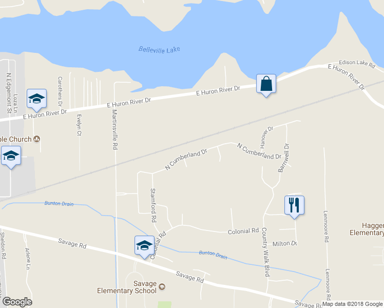 map of restaurants, bars, coffee shops, grocery stores, and more near 42766 North Cumberland Drive in Belleville