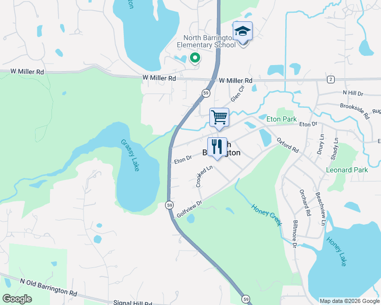 map of restaurants, bars, coffee shops, grocery stores, and more near 597 Eton Drive in North Barrington