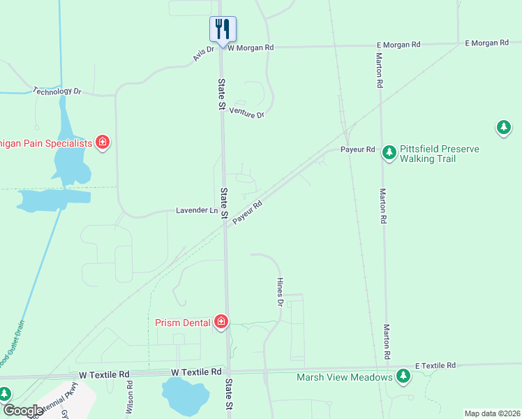 map of restaurants, bars, coffee shops, grocery stores, and more near 341 Payeur Road in Ann Arbor