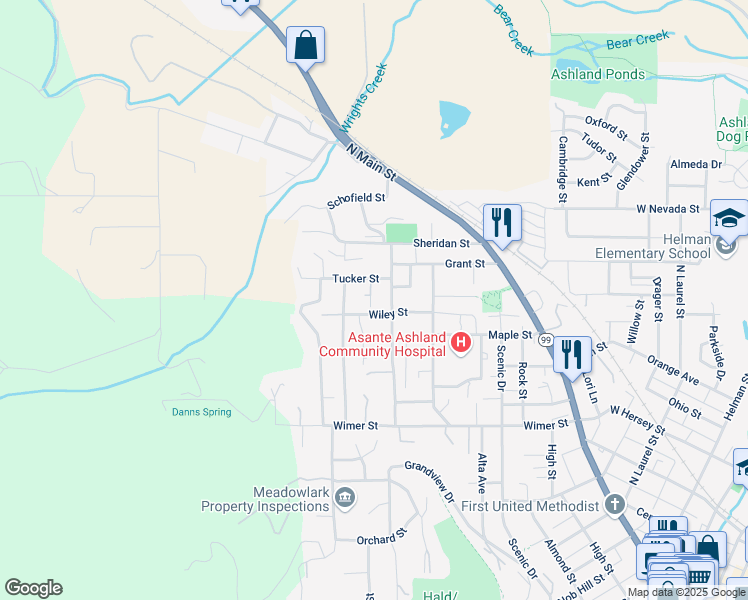 map of restaurants, bars, coffee shops, grocery stores, and more near 440 Wiley Street in Ashland