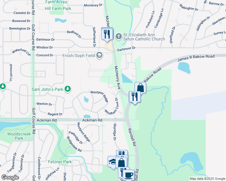 map of restaurants, bars, coffee shops, grocery stores, and more near 1212 Hillsborough Court in Crystal Lake