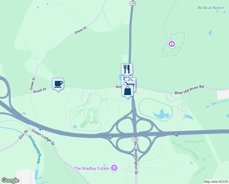 map of restaurants, bars, coffee shops, grocery stores, and more near 50 Royall Street in Canton