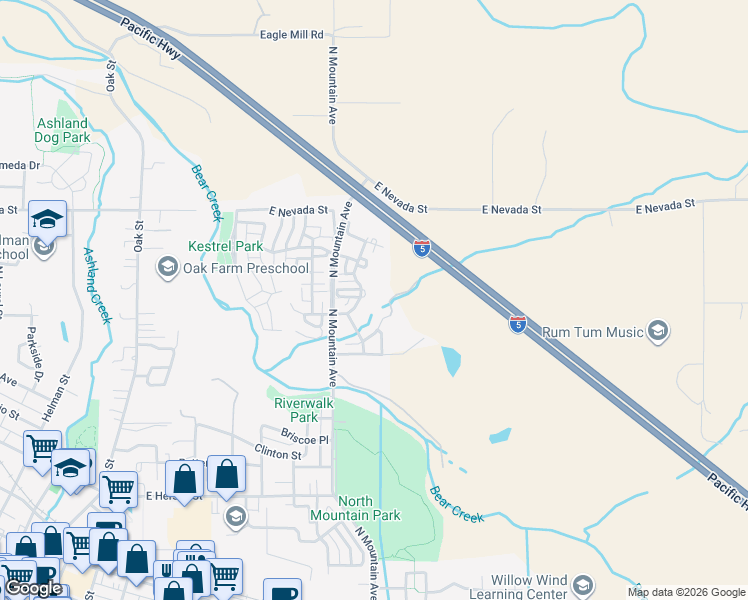 map of restaurants, bars, coffee shops, grocery stores, and more near 810 Creek Stone Way in Ashland