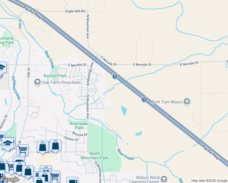 map of restaurants, bars, coffee shops, grocery stores, and more near 1051 Nepenthe Road in Ashland