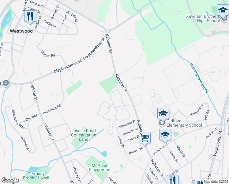 map of restaurants, bars, coffee shops, grocery stores, and more near 619 Norwest Drive in Norwood