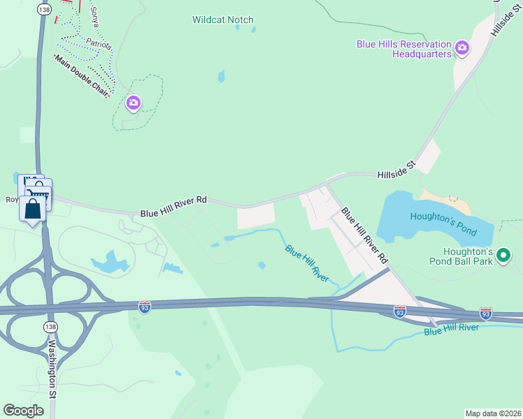 map of restaurants, bars, coffee shops, grocery stores, and more near 1062 Hillside Street in Milton