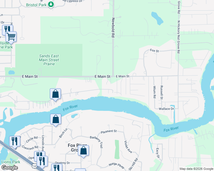 map of restaurants, bars, coffee shops, grocery stores, and more near 618 Main Street Road in Cary