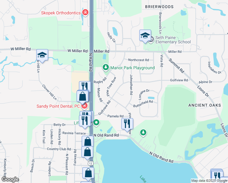 map of restaurants, bars, coffee shops, grocery stores, and more near 30 Golfview Road in Lake Zurich