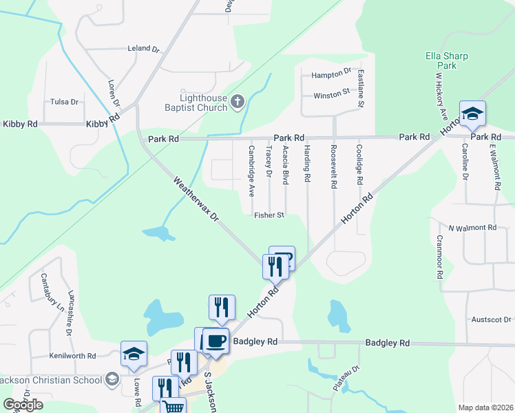 map of restaurants, bars, coffee shops, grocery stores, and more near 3449 Cambridge Avenue in Jackson