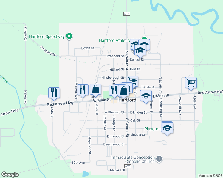 map of restaurants, bars, coffee shops, grocery stores, and more near 108 Maple Street in Hartford