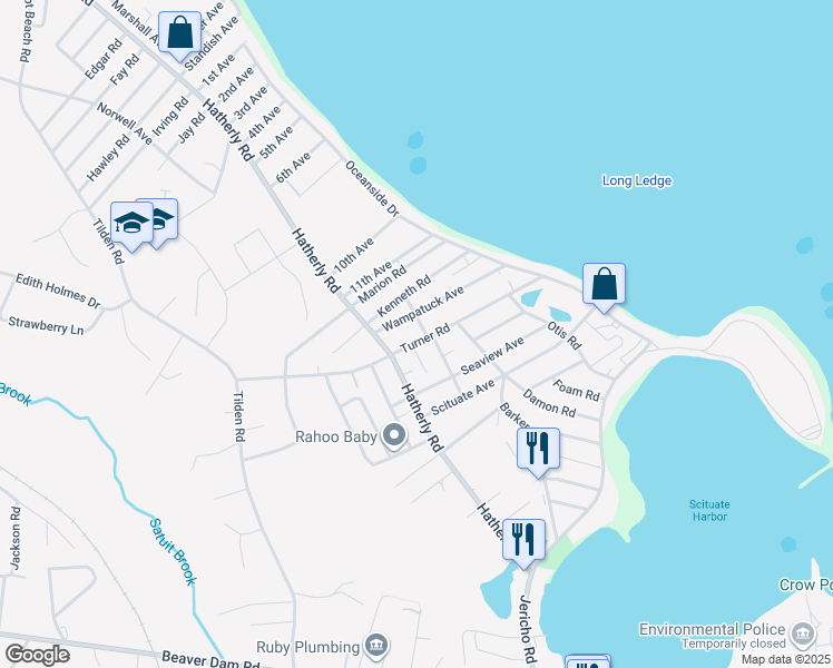 map of restaurants, bars, coffee shops, grocery stores, and more near 22 Wampatuck Avenue in Scituate