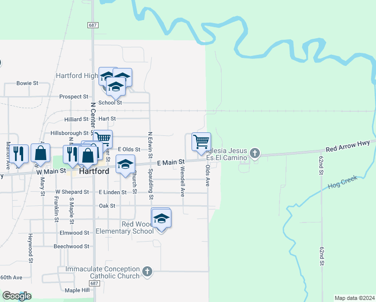 map of restaurants, bars, coffee shops, grocery stores, and more near 104 Bennett Avenue in Hartford
