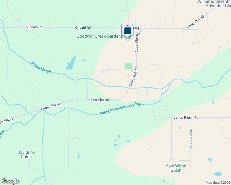 map of restaurants, bars, coffee shops, grocery stores, and more near 1370 Cedar Flat Road in Williams