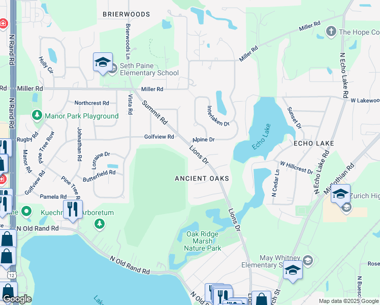 map of restaurants, bars, coffee shops, grocery stores, and more near 270 Pohlman Court in Lake Zurich