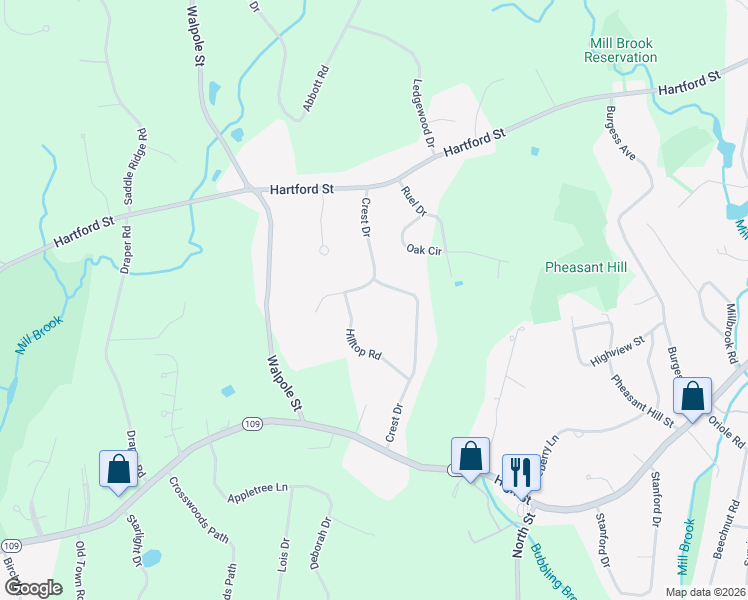 map of restaurants, bars, coffee shops, grocery stores, and more near 2 Crest Drive West in Dover