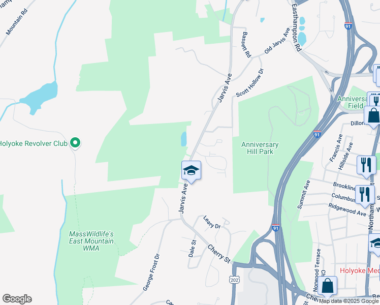 map of restaurants, bars, coffee shops, grocery stores, and more near 309 Jarvis Avenue in Holyoke
